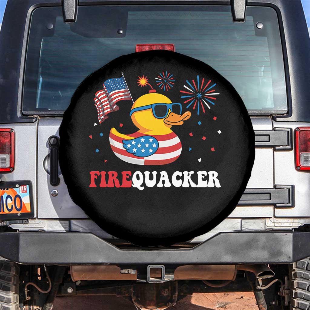 Funny July 4th Spare Tire Cover Patriotic Duck Firequacker American Flag TS10 No hole Black Print Your Wear