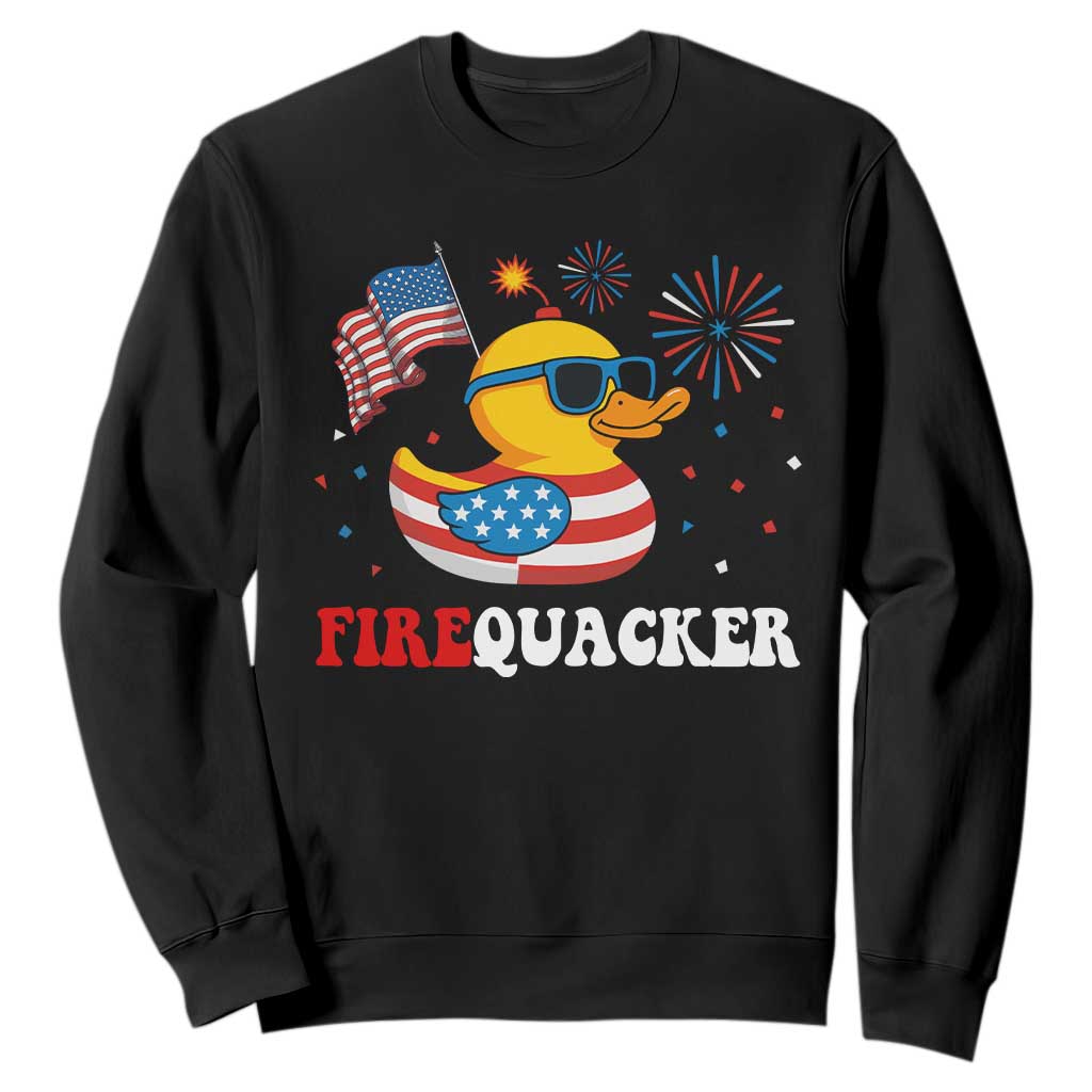 Funny July 4th Sweatshirt Patriotic Duck Firequacker American Flag TS10 Black Print Your Wear