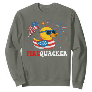 Funny July 4th Sweatshirt Patriotic Duck Firequacker American Flag TS10 Military Green Print Your Wear