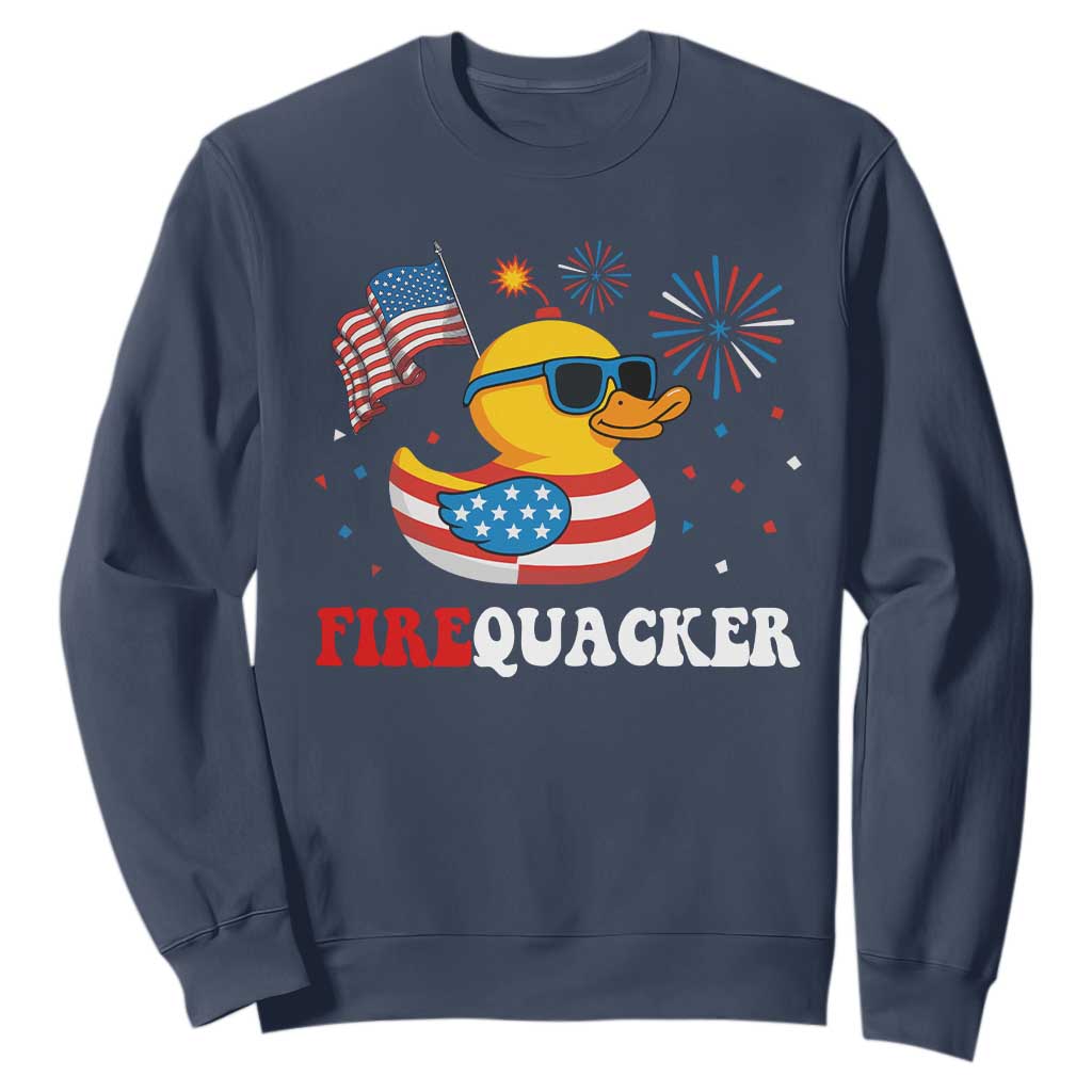 Funny July 4th Sweatshirt Patriotic Duck Firequacker American Flag TS10 Navy Print Your Wear