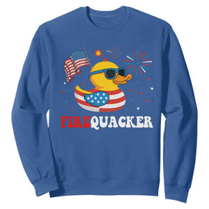 Funny July 4th Sweatshirt Patriotic Duck Firequacker American Flag TS10 Royal Blue Print Your Wear