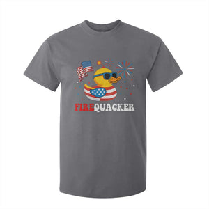 Funny July 4th T Shirt For Kid Patriotic Duck Firequacker American Flag TS10 Charcoal Print Your Wear