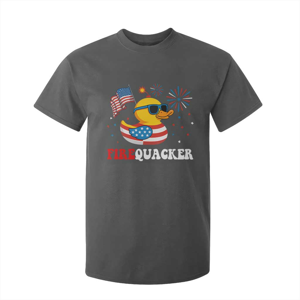 Funny July 4th T Shirt For Kid Patriotic Duck Firequacker American Flag TS10 Dark Heather Print Your Wear