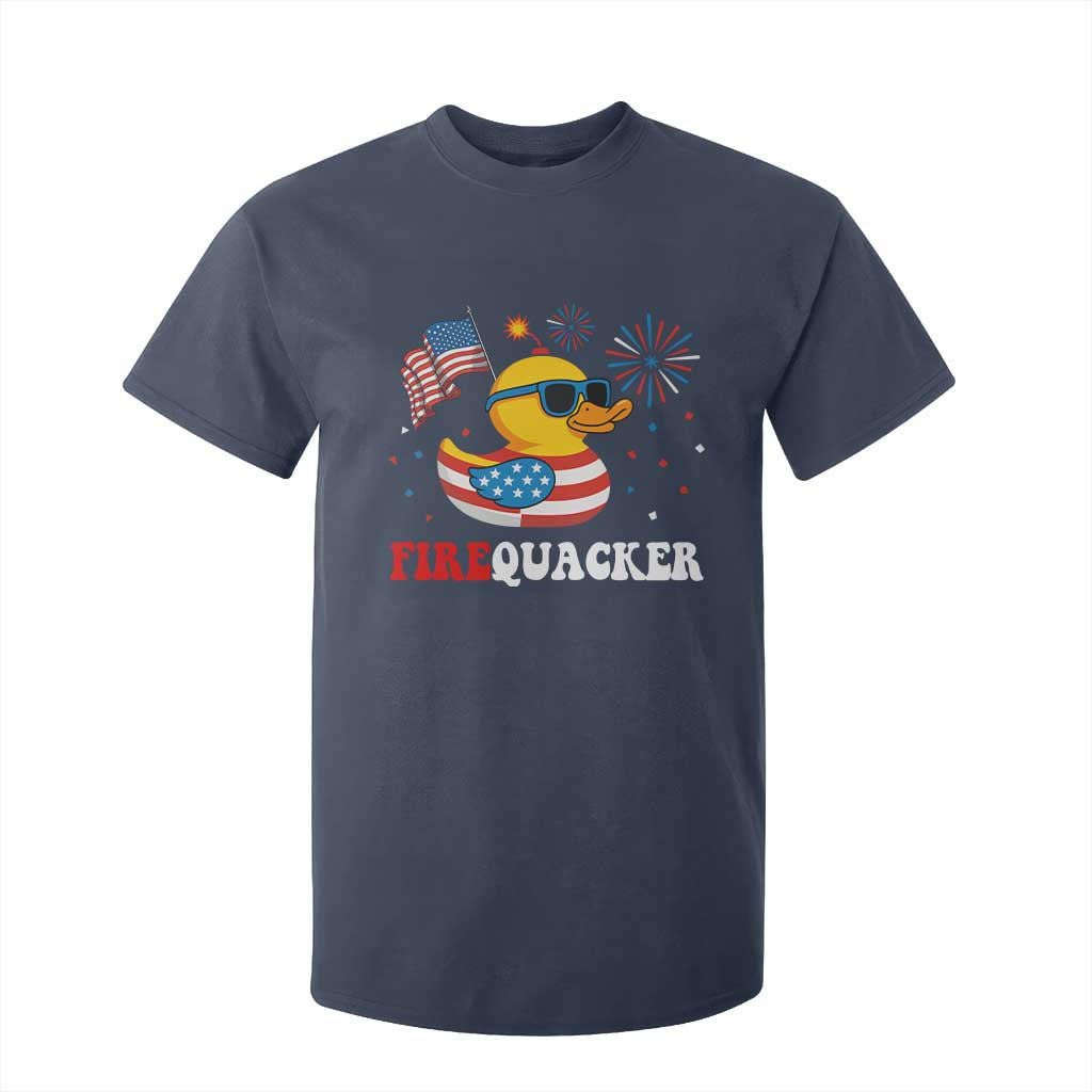 Funny July 4th T Shirt For Kid Patriotic Duck Firequacker American Flag TS10 Navy Print Your Wear