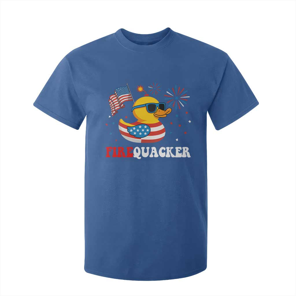 Funny July 4th T Shirt For Kid Patriotic Duck Firequacker American Flag TS10 Royal Blue Print Your Wear