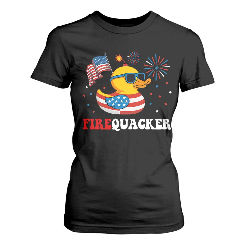 Funny July 4th T Shirt For Women Patriotic Duck Firequacker American Flag TS10 Black Print Your Wear