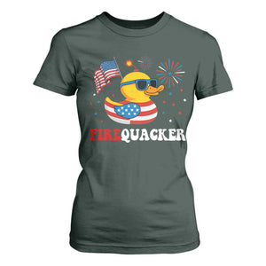 Funny July 4th T Shirt For Women Patriotic Duck Firequacker American Flag TS10 Dark Forest Green Print Your Wear