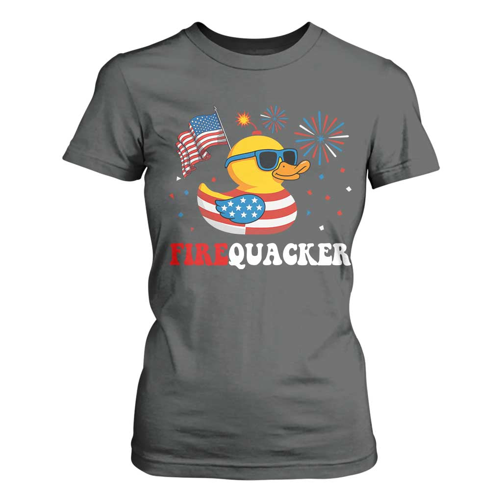 Funny July 4th T Shirt For Women Patriotic Duck Firequacker American Flag TS10 Dark Heather Print Your Wear