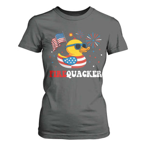 Funny July 4th T Shirt For Women Patriotic Duck Firequacker American Flag TS10 Dark Heather Print Your Wear