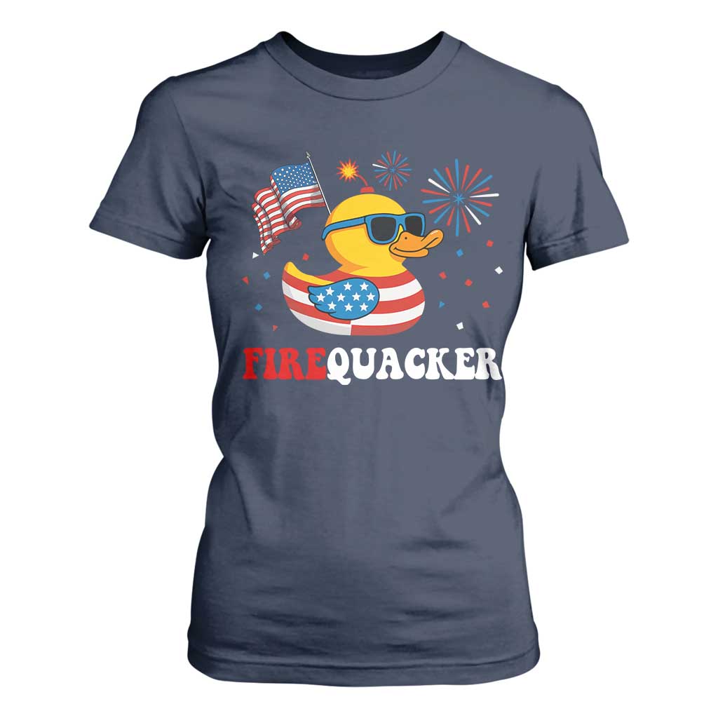 Funny July 4th T Shirt For Women Patriotic Duck Firequacker American Flag TS10 Navy Print Your Wear