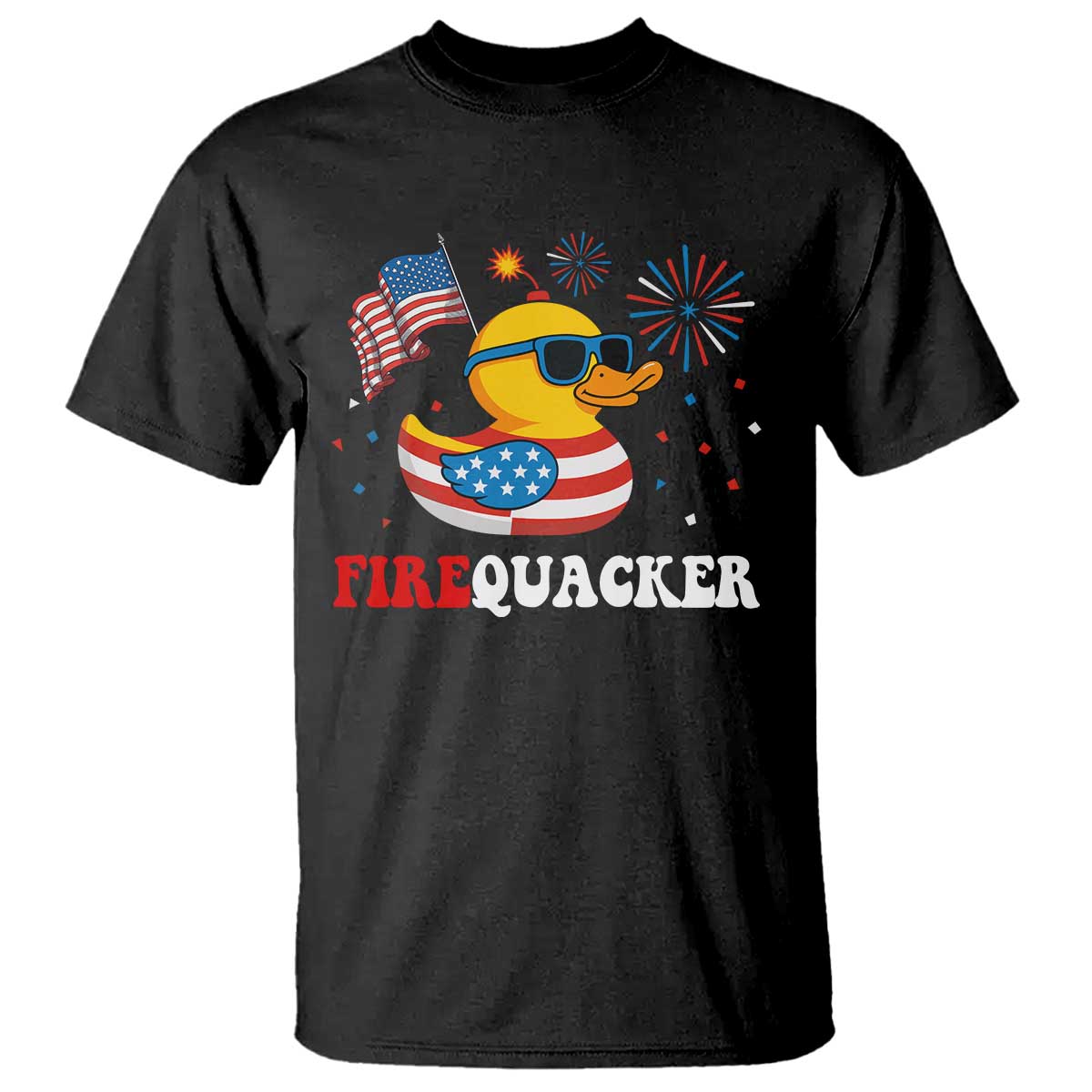 Funny July 4th T Shirt Patriotic Duck Firequacker American Flag TS10 Black Print Your Wear