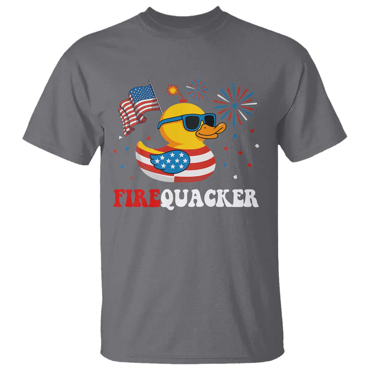 Funny July 4th T Shirt Patriotic Duck Firequacker American Flag TS10 Charcoal Print Your Wear