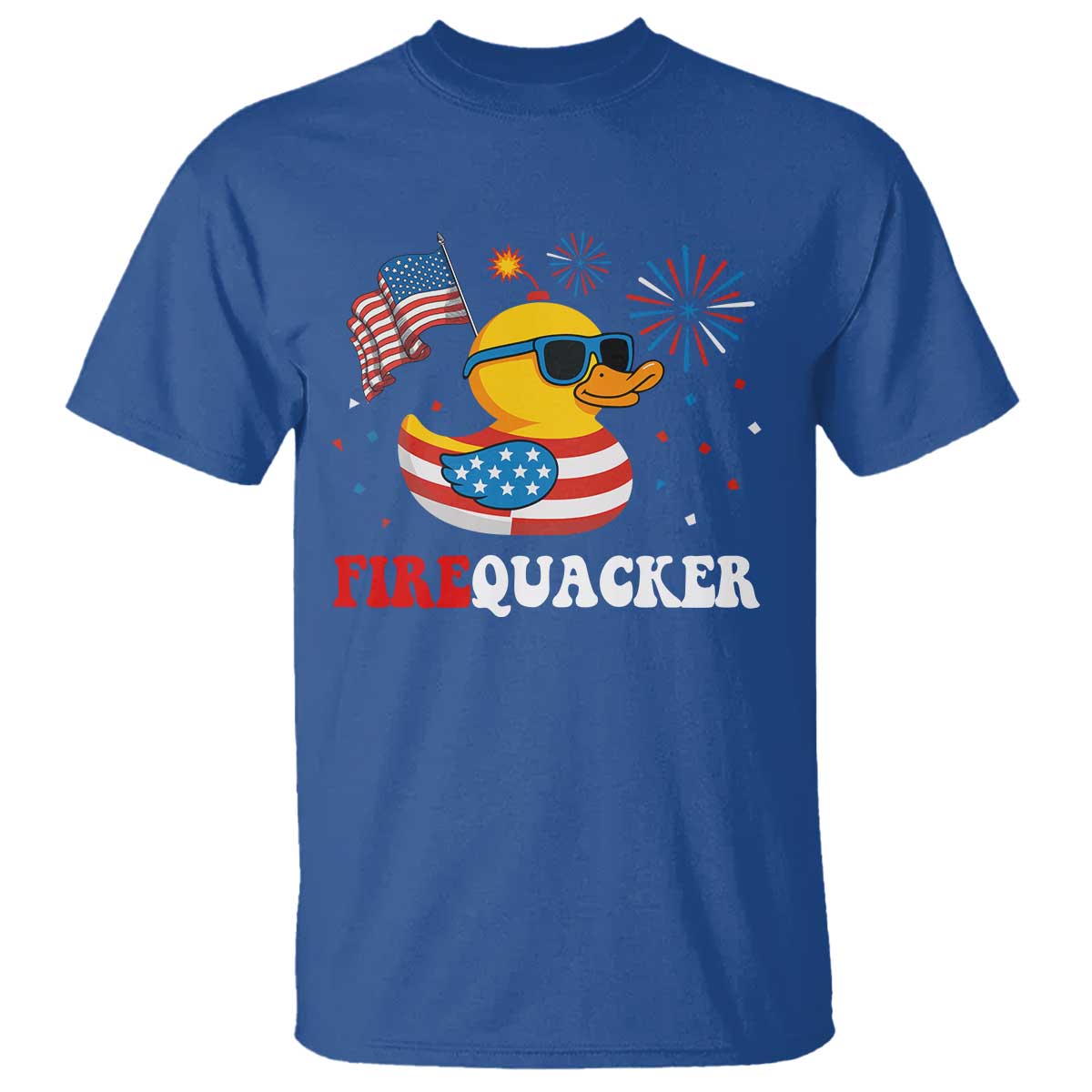 Funny July 4th T Shirt Patriotic Duck Firequacker American Flag TS10 Royal Blue Print Your Wear