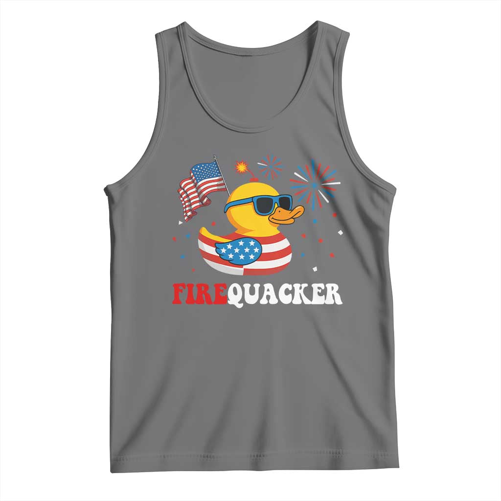 Funny July 4th Tank Top Patriotic Duck Firequacker American Flag TS10 Black Heather Print Your Wear