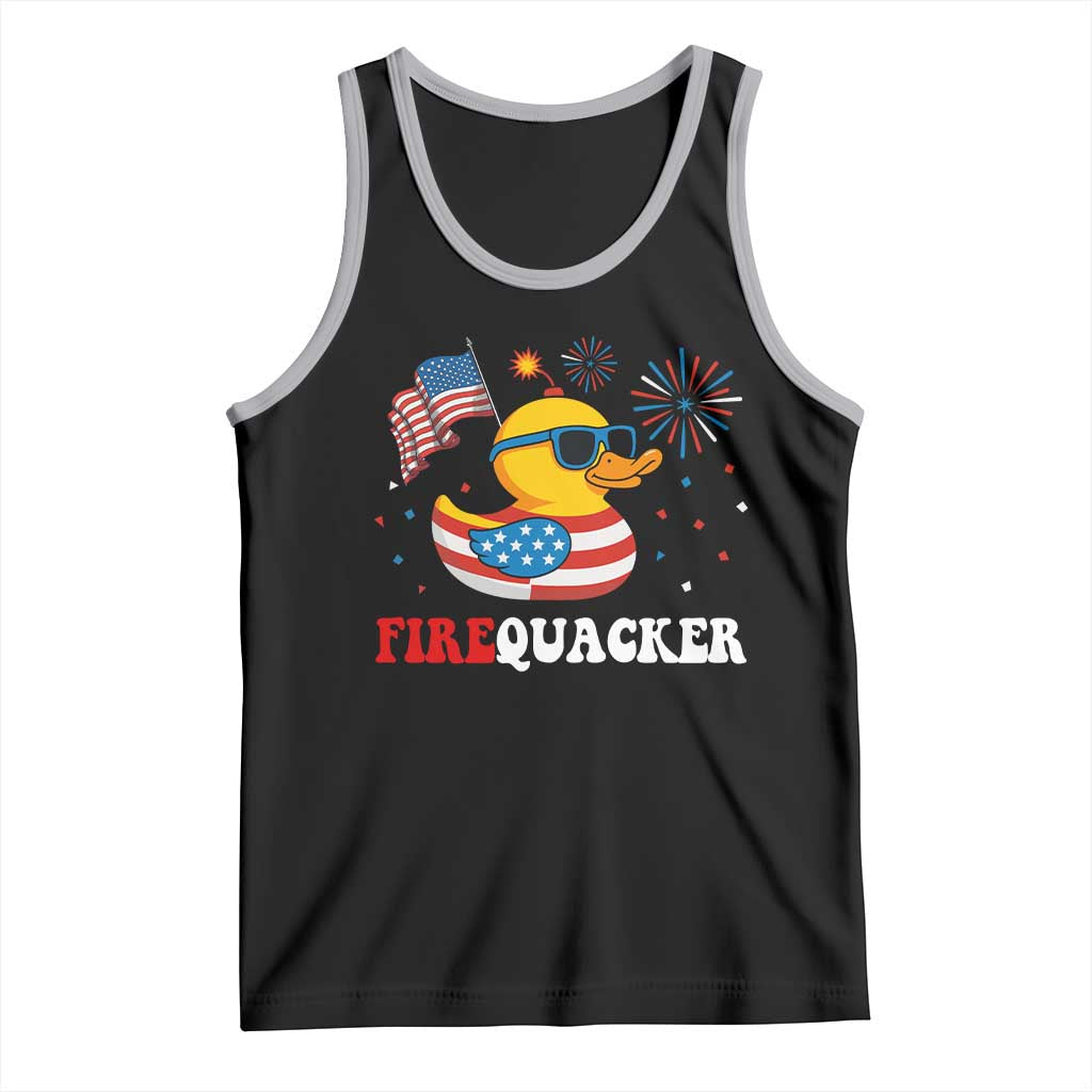 Funny July 4th Tank Top Patriotic Duck Firequacker American Flag TS10 Black Athletic Heather Print Your Wear
