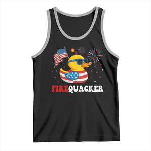 Funny July 4th Tank Top Patriotic Duck Firequacker American Flag TS10 Black Athletic Heather Print Your Wear