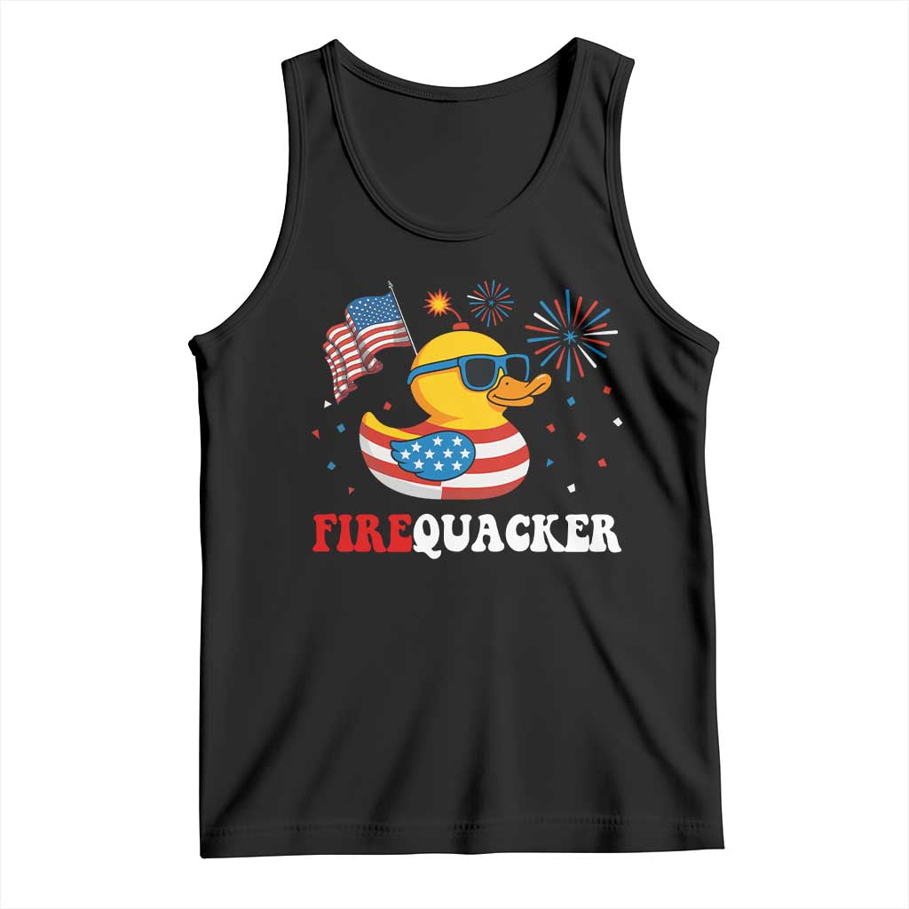 Funny July 4th Tank Top Patriotic Duck Firequacker American Flag TS10 Black Print Your Wear
