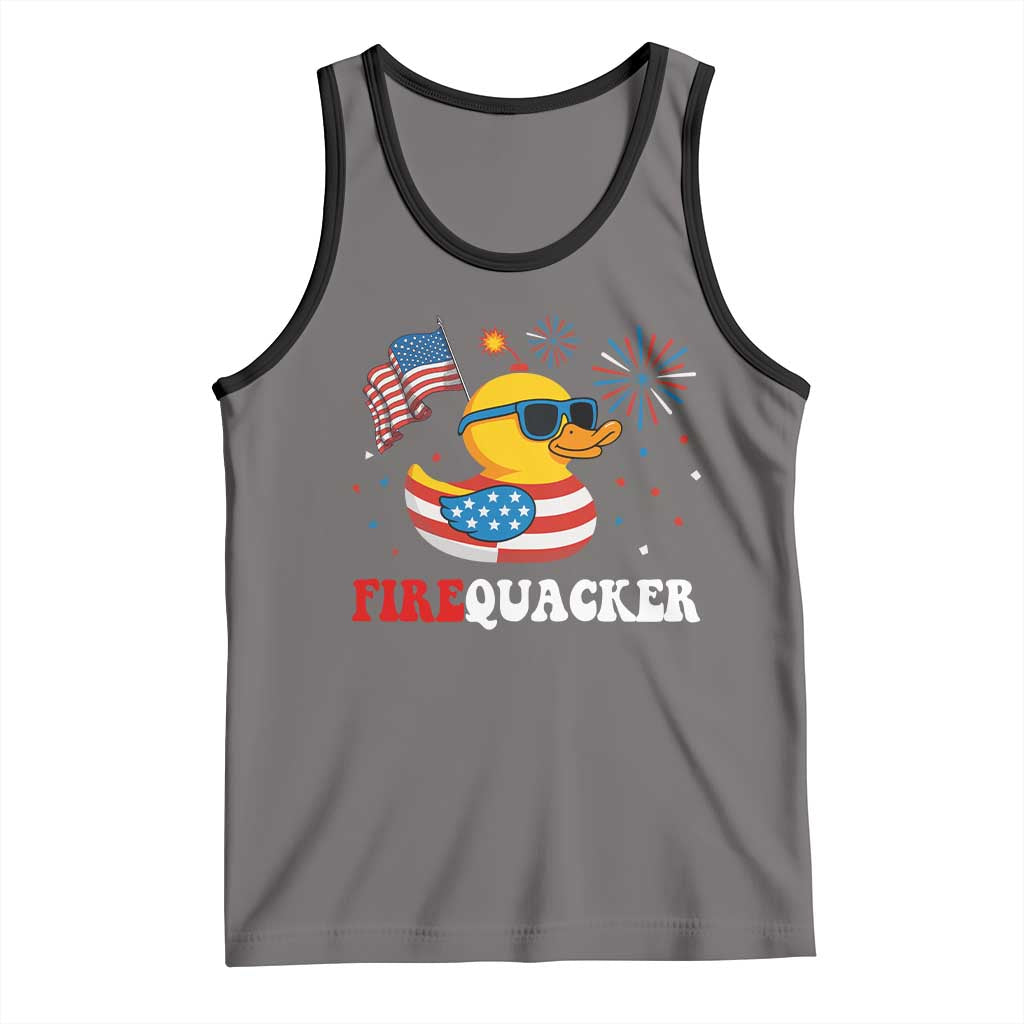 Funny July 4th Tank Top Patriotic Duck Firequacker American Flag TS10 Deep Heather Black Print Your Wear