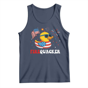 Funny July 4th Tank Top Patriotic Duck Firequacker American Flag TS10 Navy Print Your Wear