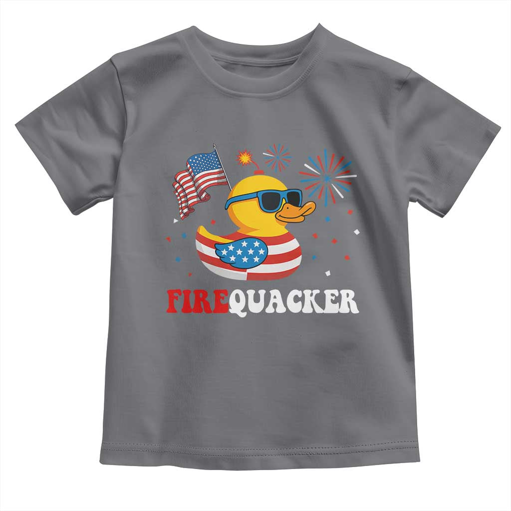 Funny July 4th Toddler T Shirt Patriotic Duck Firequacker American Flag TS10 Charcoal Print Your Wear