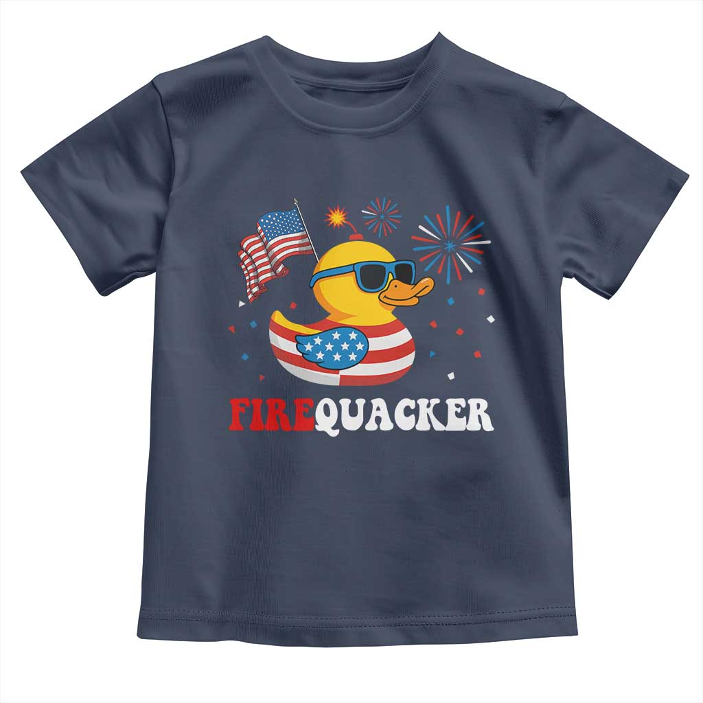 Funny July 4th Toddler T Shirt Patriotic Duck Firequacker American Flag TS10 Navy Print Your Wear
