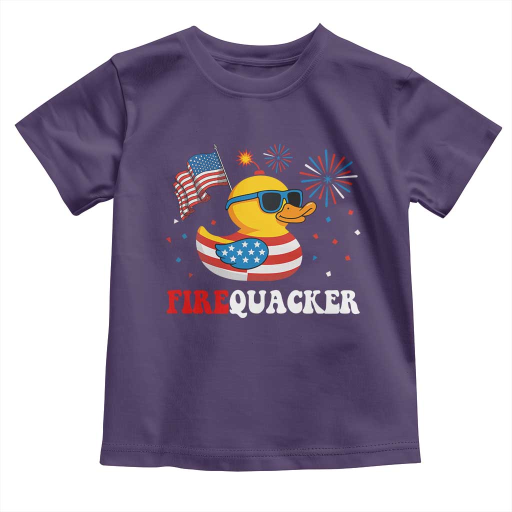 Funny July 4th Toddler T Shirt Patriotic Duck Firequacker American Flag TS10 Purple Print Your Wear