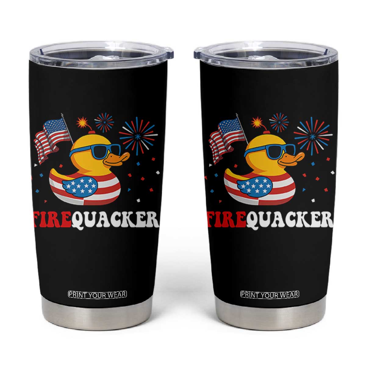 Funny July 4th Tumbler Cup Patriotic Duck Firequacker American Flag TS10 Black Print Your Wear