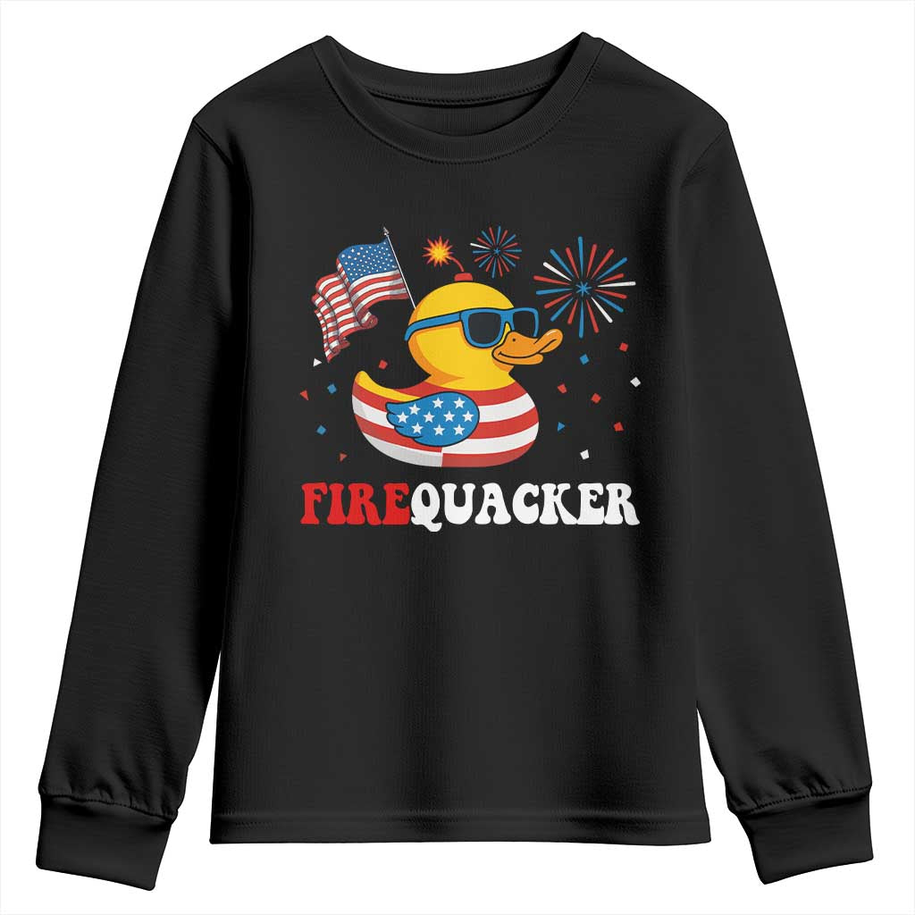 Funny July 4th Youth Sweatshirt Patriotic Duck Firequacker American Flag TS10 Black Print Your Wear