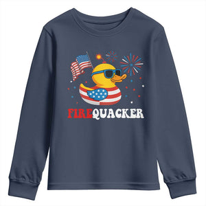 Funny July 4th Youth Sweatshirt Patriotic Duck Firequacker American Flag TS10 Navy Print Your Wear