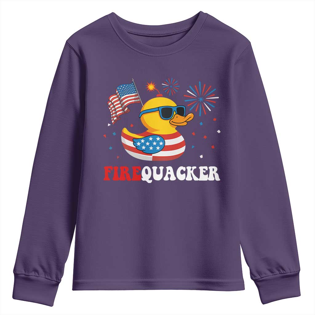 Funny July 4th Youth Sweatshirt Patriotic Duck Firequacker American Flag TS10 Purple Print Your Wear