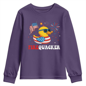 Funny July 4th Youth Sweatshirt Patriotic Duck Firequacker American Flag TS10 Purple Print Your Wear