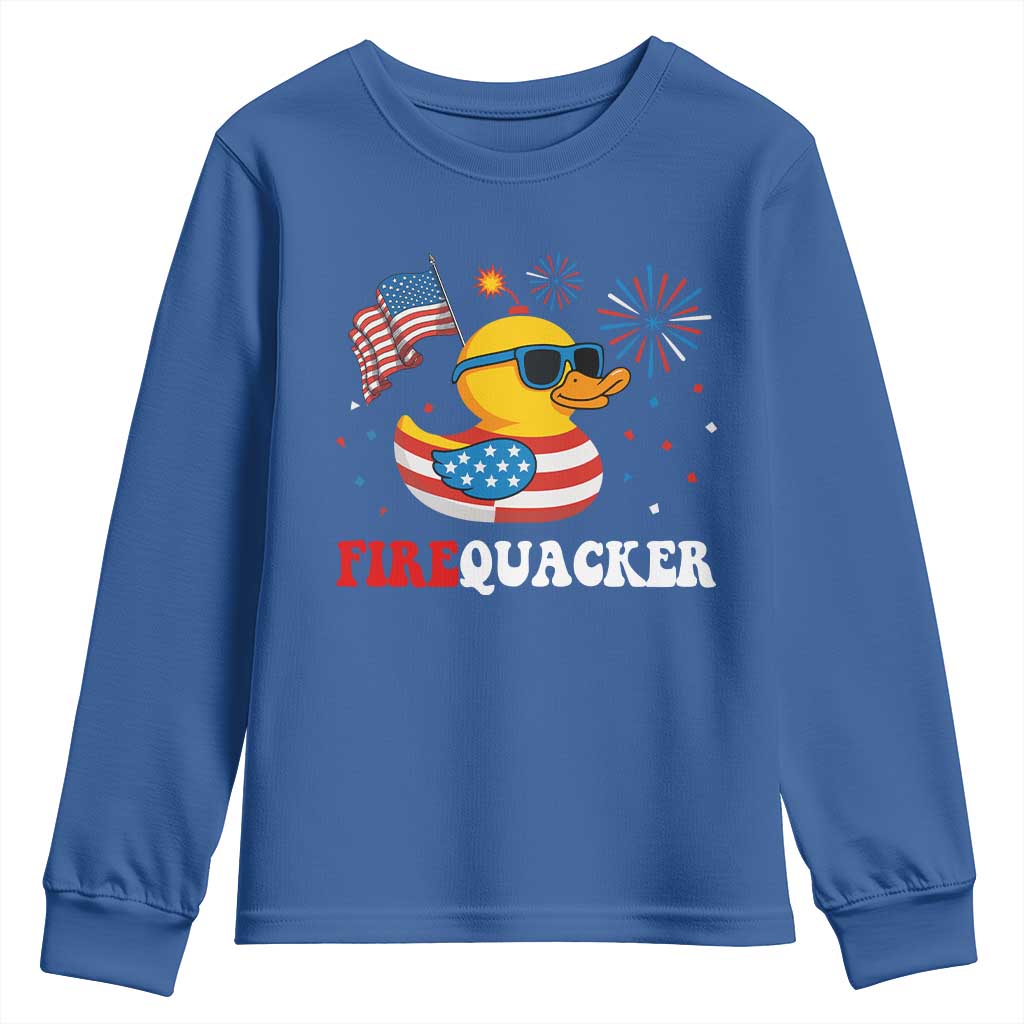 Funny July 4th Youth Sweatshirt Patriotic Duck Firequacker American Flag TS10 Royal Blue Print Your Wear