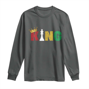 Funny Juneteenth King Long Sleeve Shirt Black Father Chess African American TS11 Dark Heather Print Your Wear