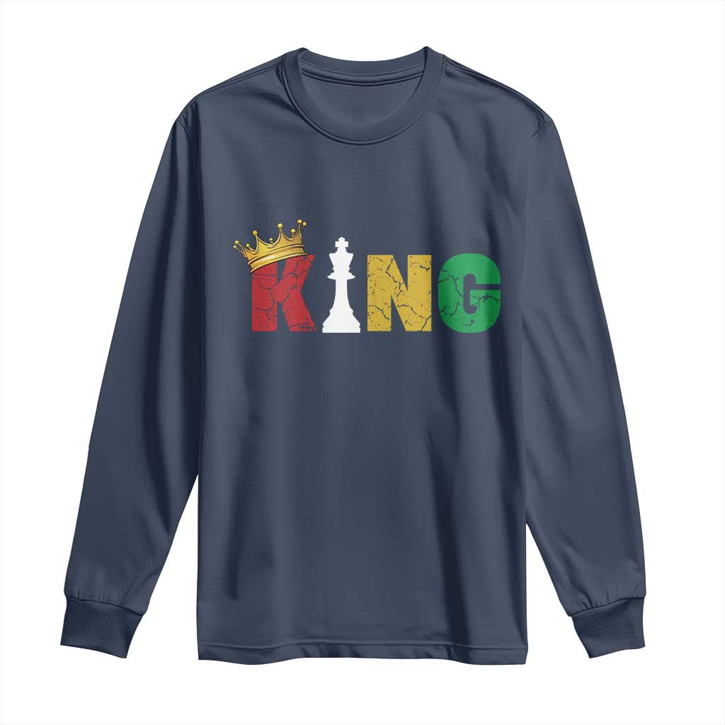 Funny Juneteenth King Long Sleeve Shirt Black Father Chess African American TS11 Navy Print Your Wear