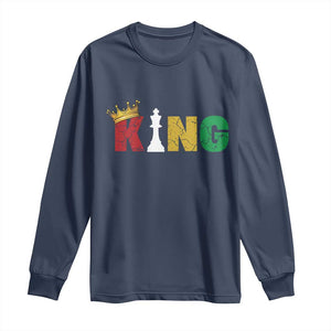Funny Juneteenth King Long Sleeve Shirt Black Father Chess African American TS11 Navy Print Your Wear