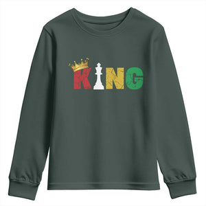 Funny Juneteenth King Youth Sweatshirt Black Father Chess African American TS11 Dark Forest Green Print Your Wear