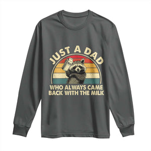 Funny Just A Dad Who Always Came Back With The Milk Long Sleeve Shirt Racoon Dad Father's Day TS11 Dark Heather Print Your Wear