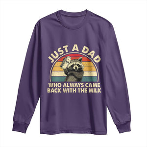 Funny Just A Dad Who Always Came Back With The Milk Long Sleeve Shirt Racoon Dad Father's Day TS11 Purple Print Your Wear