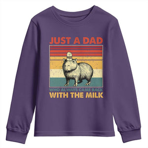 Funny Just A Dad Who Always Came Back With The Milk Youth Sweatshirt Capybara Father's Day TS11 Purple Print Your Wear
