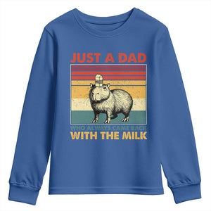 Funny Just A Dad Who Always Came Back With The Milk Youth Sweatshirt Capybara Father's Day TS11 Royal Blue Print Your Wear