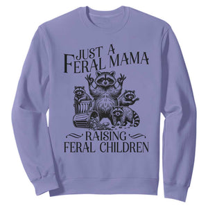 Funny Just A Feral Mama Raising Feral Children Sweatshirt Raccoon Mother's Day TS11 Violet Print Your Wear