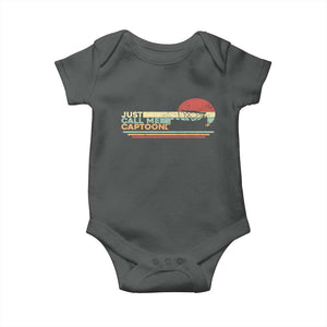 Funny Just Call Me Captoon Baby Onesie Pontoon Boat Captain TS11 Dark Heather Print Your Wear