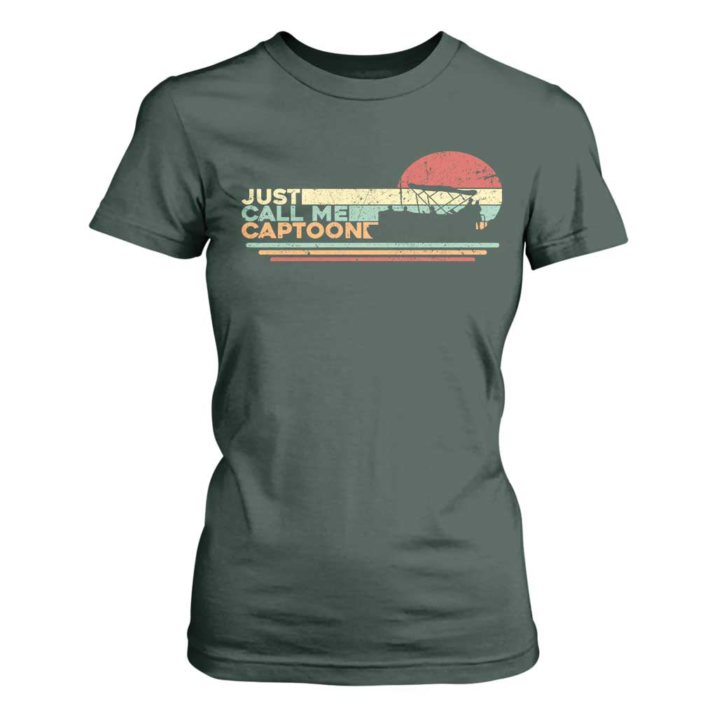 Funny Just Call Me Captoon T Shirt For Women Pontoon Boat Captain TS11 Dark Forest Green Print Your Wear