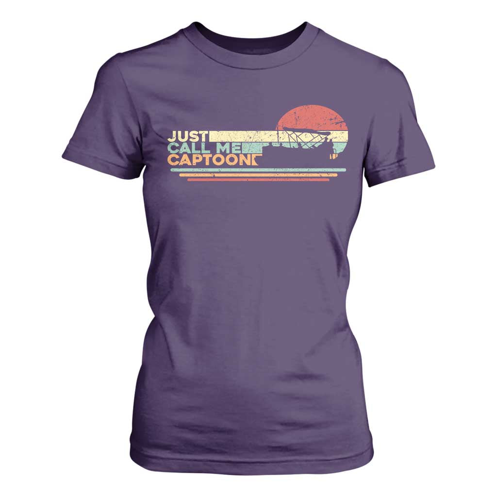 Funny Just Call Me Captoon T Shirt For Women Pontoon Boat Captain TS11 Purple Print Your Wear