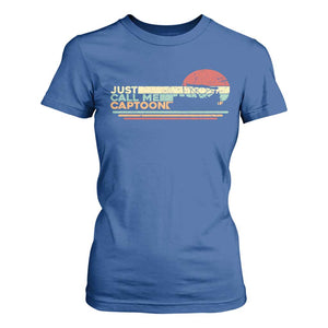 Funny Just Call Me Captoon T Shirt For Women Pontoon Boat Captain TS11 Royal Blue Print Your Wear