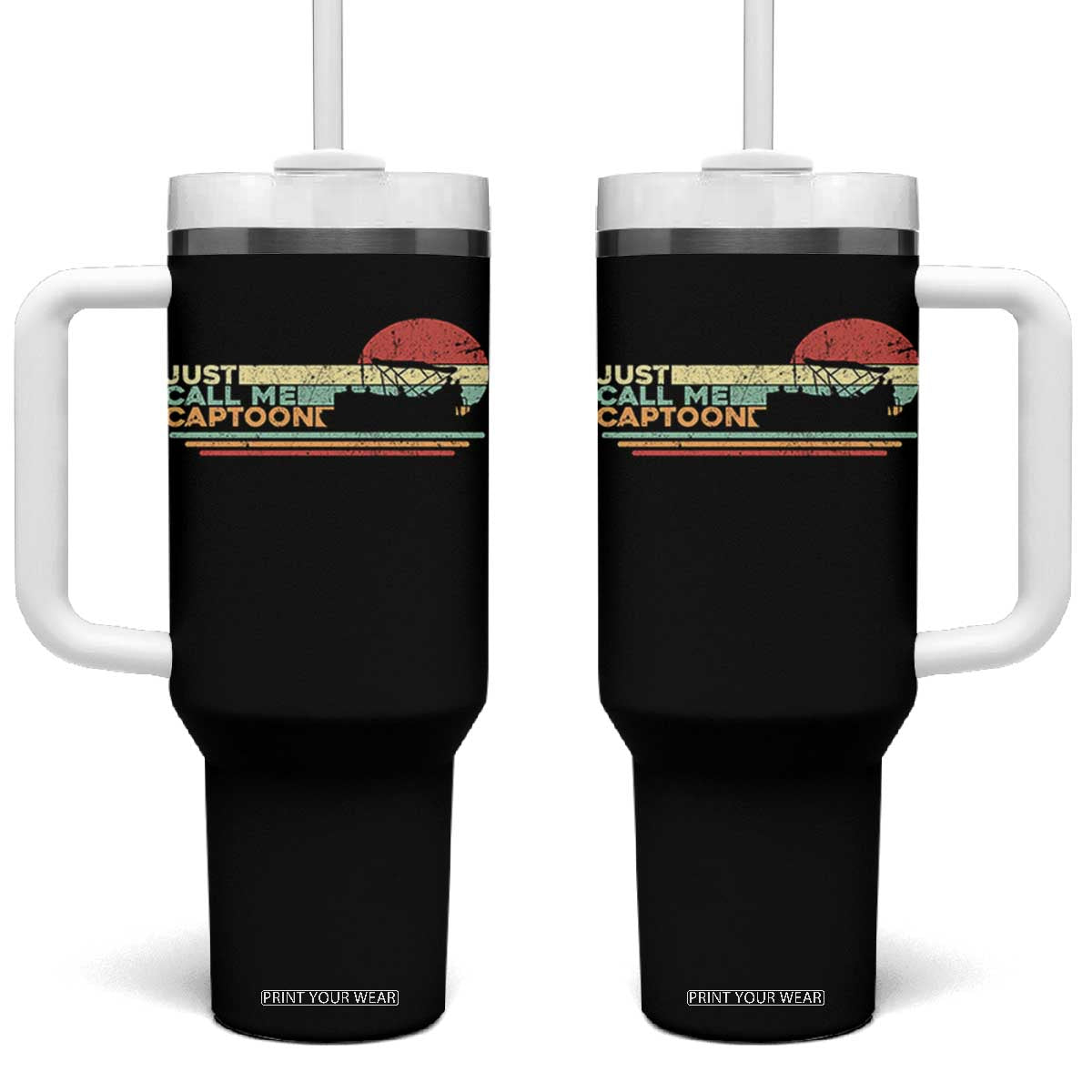 Funny Just Call Me Captoon Tumbler With Handle Pontoon Boat Captain TS11 One Size: 40 oz Black Print Your Wear
