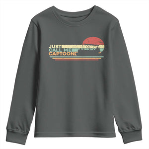 Funny Just Call Me Captoon Youth Sweatshirt Pontoon Boat Captain TS11 Dark Heather Print Your Wear