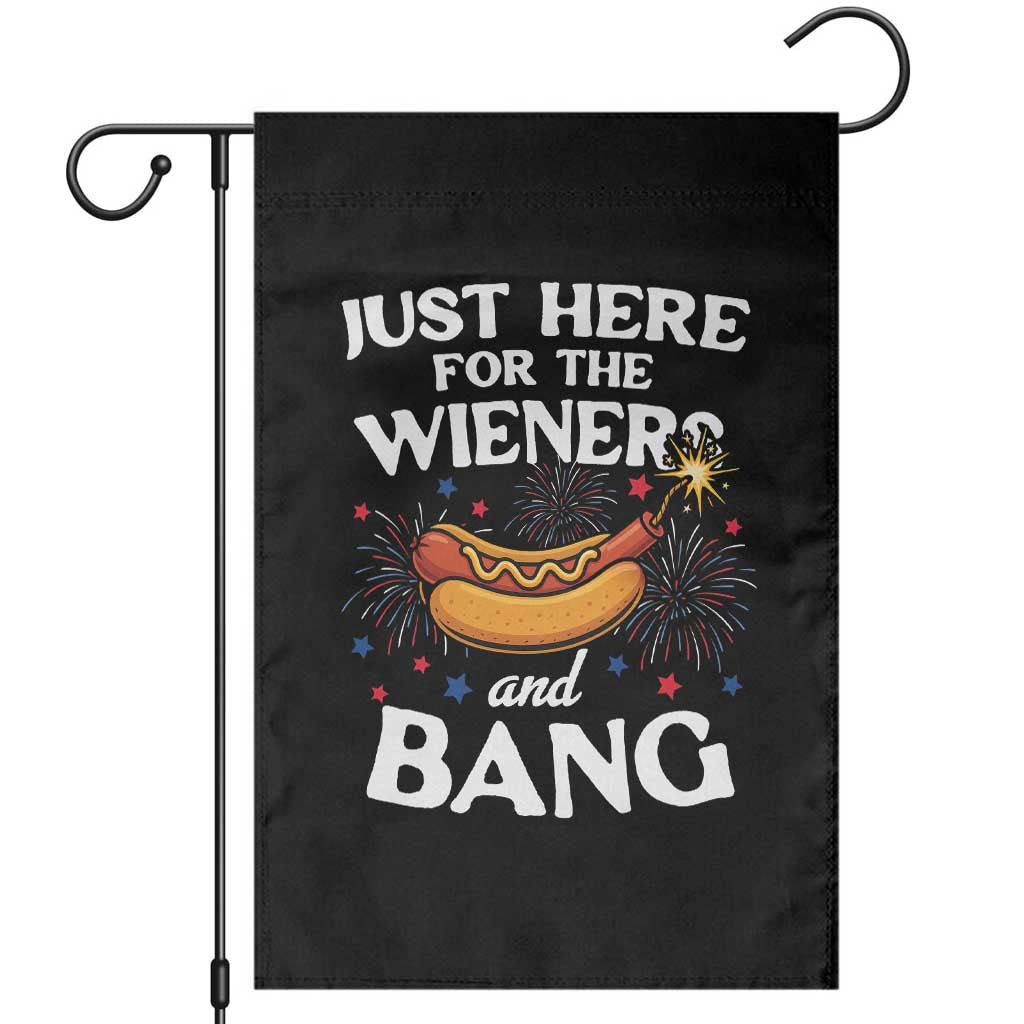 Funny Just Here For The Wieners And Bang Garden Flag 4th Of July Hot Dog Lover Fireworks TS11 Black Print Your Wear