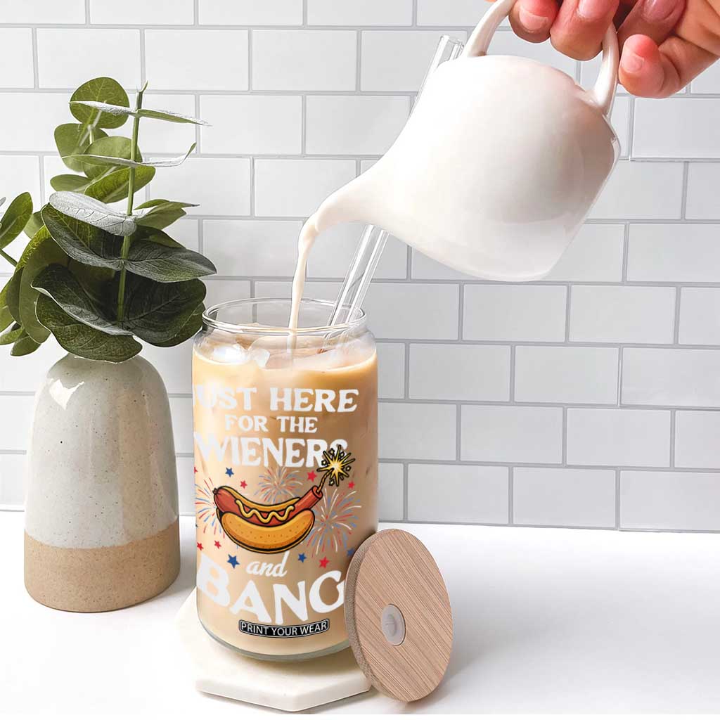 Funny Just Here For The Wieners And Bang Glass Can 4th Of July Hot Dog Lover Fireworks TS11 Print Your Wear