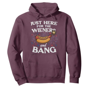 Funny Just Here For The Wieners And Bang Hoodie 4th Of July Hot Dog Lover Fireworks TS11 Maroon Print Your Wear